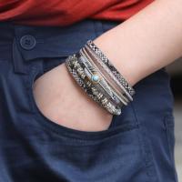 Fashion Zinc Alloy Bracelets, with PU Leather & Gemstone, plated, multilayer & for woman 