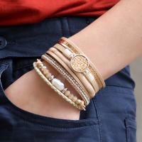 Fashion Zinc Alloy Bracelets, with PU Leather & Plastic Pearl, plated, multilayer & Bohemian style & for woman 