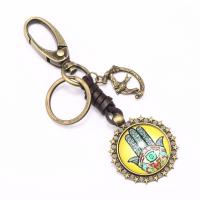Zinc Alloy Key Clasp, with Leather & Glass, gold color plated, durable & Unisex 