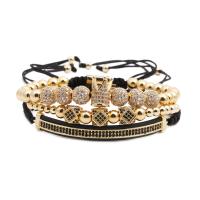 Brass Woven Ball Bracelets, with Nylon Cord, plated, Unisex & adjustable & micro pave cubic zirconia 160-210mm 