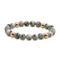 Gemstone Bracelets, Brass, with Natural Stone, plated, Unisex, grey, 8mm .4 Inch 
