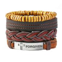PU Leather Cord Bracelets, with Wood & Zinc Alloy, 4 pieces & fashion jewelry & Unisex Approx 7 Inch 