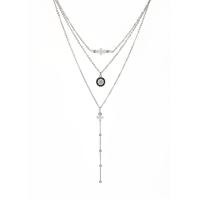цинковый сплав Ожерелье, с 7cm наполнитель цепи, плакирован серебром, три слоя & Женский & со стразами, 30mm,14mm длина:Приблизительно 14.97 дюймовый, продается Strand