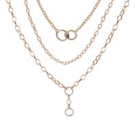 Zinc Alloy Necklace, with 7cm extender chain, gold color plated, three layers & oval chain & for woman & with rhinestone  Approx 13.19 Inch, Approx 17.72 Inch 