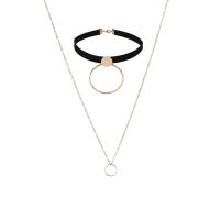 Zinc Alloy Necklace, with Velveteen, with 5cm extender chain, gold color plated, Double Layer & oval chain & for woman 20mm Approx 12.41 Inch, Approx 25.60 Inch 