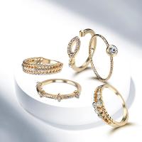 Zinc Alloy Ring Set, bangle & finger ring & bracelet, gold color plated, 5 pieces & for woman & with rhinestone, US Ring .5-8 