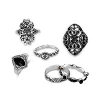 Zinc Set anillo de aleación, aleación de zinc, brazale & anillo de dedo & pulsera, chapado en color de plata antigua, 6 piezas & para mujer & con diamantes de imitación, tamaño:4.5-7, 6PCs/Set, Vendido por Set
