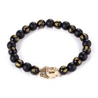 Glass Jewelry Beads Bracelets, Brass, with Glass, Buddha, plated, Unisex & anti-fatigue & micro pave cubic zirconia 8mm Approx 7.49 Inch 