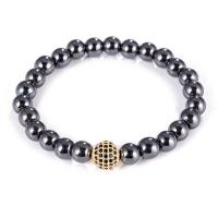 Hematite Bracelets, Brass, with Hematite, plated, Unisex & anti-fatigue & micro pave cubic zirconia 8mm Approx 7.49 Inch 