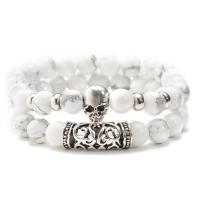 Zinc Alloy Bracelet, with Gemstone, Skull, antique silver color plated & Unisex & anti-fatigue 8mm Approx 7.49 Inch 