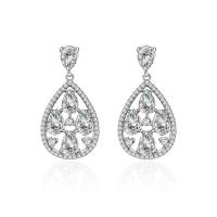 Cubic Zirconia Micro Pave Brass Earring, Teardrop, silver color plated, micro pave cubic zirconia & for woman 