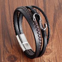 PU Leather Cord Bracelets, with Titanium Steel  & Unisex 