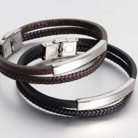 PU Leather Bracelet, with Stainless Steel, Double Layer & for man 21cm 