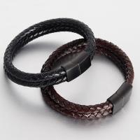 PU Leather Bracelet, with Stainless Steel, Double Layer & for man 