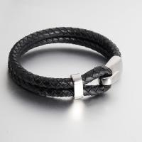 PU Leather Bracelet, with Stainless Steel, Double Layer & for man 