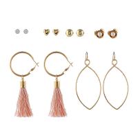 Zinc Alloy Earring Set, Stud Earring & earring, with Plastic Pearl, real gold plated, for woman & with rhinestone, 6~76mm 