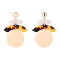 Zinc Alloy Drop Earring, with Acetate & Wood, real gold plated, for woman 62mm 