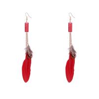 Zinc Alloy Drop Earring, with Acetate & Feather, Feather, real gold plated, for woman 140mm 