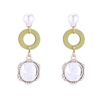 Plastic Pearl Zinc Alloy Earring, with Wood & Plastic Pearl, gold color plated, for woman & with rhinestone 45mm 