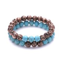 Gemstone Bracelets, Zinc Alloy, with turquoise & Lava, plated, 2 pieces & Unisex .2 Inch 