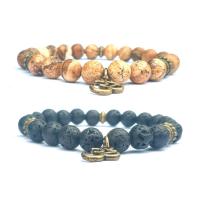 Gemstone Bracelets, Natural Stone, with Lava, plated, Unisex .4 Inch, 3/Lot 