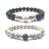 Gemstone Bracelets, Natural Stone, with Howlite & Lava, plated, 2 pieces & Unisex .4 Inch 
