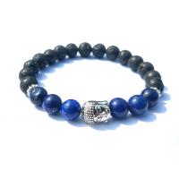 Gemstone Bracelets, Lava, with Howlite & Blue Goldstone, plated, Unisex .4 Inch 