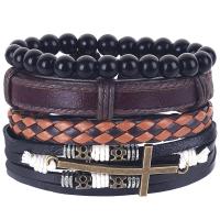 PU Leather Bracelet, with Gemstone, 4 pieces & fashion jewelry & for man, black Approx 7 Inch 