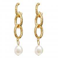 Kunststoff Perle Zink Legierung Ohrring, Zinklegierung, mit Kunststoff Perlen, für Frau, goldfarben, 15x75mm, verkauft von Paar