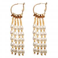 Zinc Alloy Tassel Earring, with Plastic Pearl, for woman, golden 