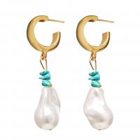 Boucle d'oreille en alliage de zinc en plastique perle, avec perle de plastique, bijoux de mode & pour femme, doré Vendu par paire