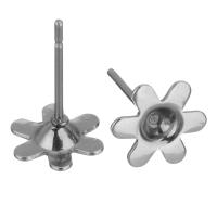 Stainless Steel Earring Stud Component, Flower, original color 3mm,0.8mm 