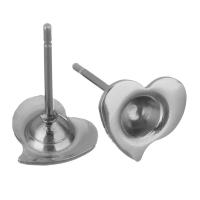 Edelstahl Ohrring Stecker, Herz, originale Farbe, 8x7x13mm,3mm,0.8mm, verkauft von Paar
