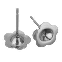 Stainless Steel Earring Stud Component, Flower, original color 3.5mm,0.8mm 