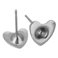 Stainless Steel Earring Stud Component, Heart, original color 3mm,0.8mm 