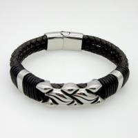 Leather Bracelet, with Stainless Steel, fashion jewelry & for man, black, 13mm, 14mm Approx 8.4 Inch 