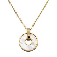Stainless Steel Jewelry Necklace, with White Shell, with 1.96lnch extender chain, plated, oval chain & for woman Approx 15.7 Inch 