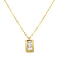 Stainless Steel Jewelry Necklace, with 1.96lnch extender chain, Rectangle, plated, oval chain & for woman & with rhinestone Approx 16.5 Inch 