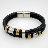 Leather Bracelet, with Stainless Steel & for man, 15mm, 14mm Approx 8.2 Inch 