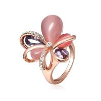 Cubic Zirconia Micro Pave Brass Finger Ring, with Cats Eye, Flower, rose gold color plated & micro pave cubic zirconia & for woman, 25mm 