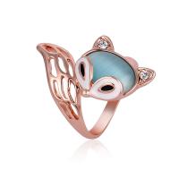 Cubic Zirconia Micro Pave Brass Finger Ring, with Cats Eye, Fox, rose gold color plated & micro pave cubic zirconia & for woman, 18mm,20mm 