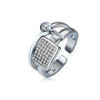 Brass Cuff Finger Ring, silver color plated, Unisex & micro pave cubic zirconia, 10mm, US Ring 