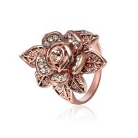 Rhinestone Brass Finger Ring, Zinc Alloy, Flower, rose gold color plated & for woman & with rhinestone, 28mm 
