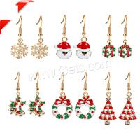 Christmas Earrings, Zinc Alloy, gold color plated, for woman & enamel & with rhinestone 