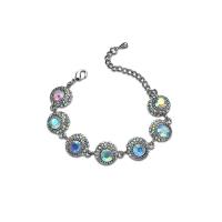 Zinc Alloy Rhinestone Bracelets, silver color plated, for woman & with rhinestone, multi-colored Approx 6.23 Inch 