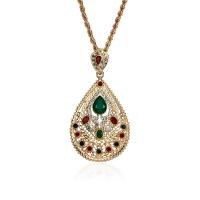 Rhinestone Zinc Alloy Necklace, Teardrop, gold color plated, for woman & with rhinestone Approx 17.72 Inch 