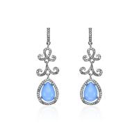 Zinc Alloy Rhinestone Drop Earring, with Glass, Teardrop, silver color plated, for woman & with rhinestone, blue 
