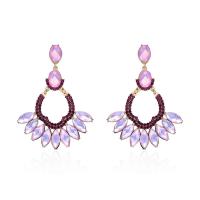 Zinc Alloy Rhinestone Drop Earring, with Glass, gold color plated, for woman & with rhinestone, pink 