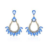 Zinc Alloy Rhinestone Drop Earring, with Glass, Teardrop, gold color plated, for woman & with rhinestone, blue 