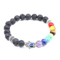 Gemstone Bracelets, with Zinc Alloy, Hamsa, antique silver color plated, Unisex & anti-fatigue, multi-colored, 8mm Approx 7.09 Inch 